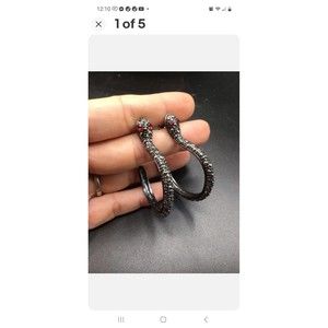 Snakes Earrings Pierced Hoops Shaped Red Eyes Gun Metal Color with Rhinestones